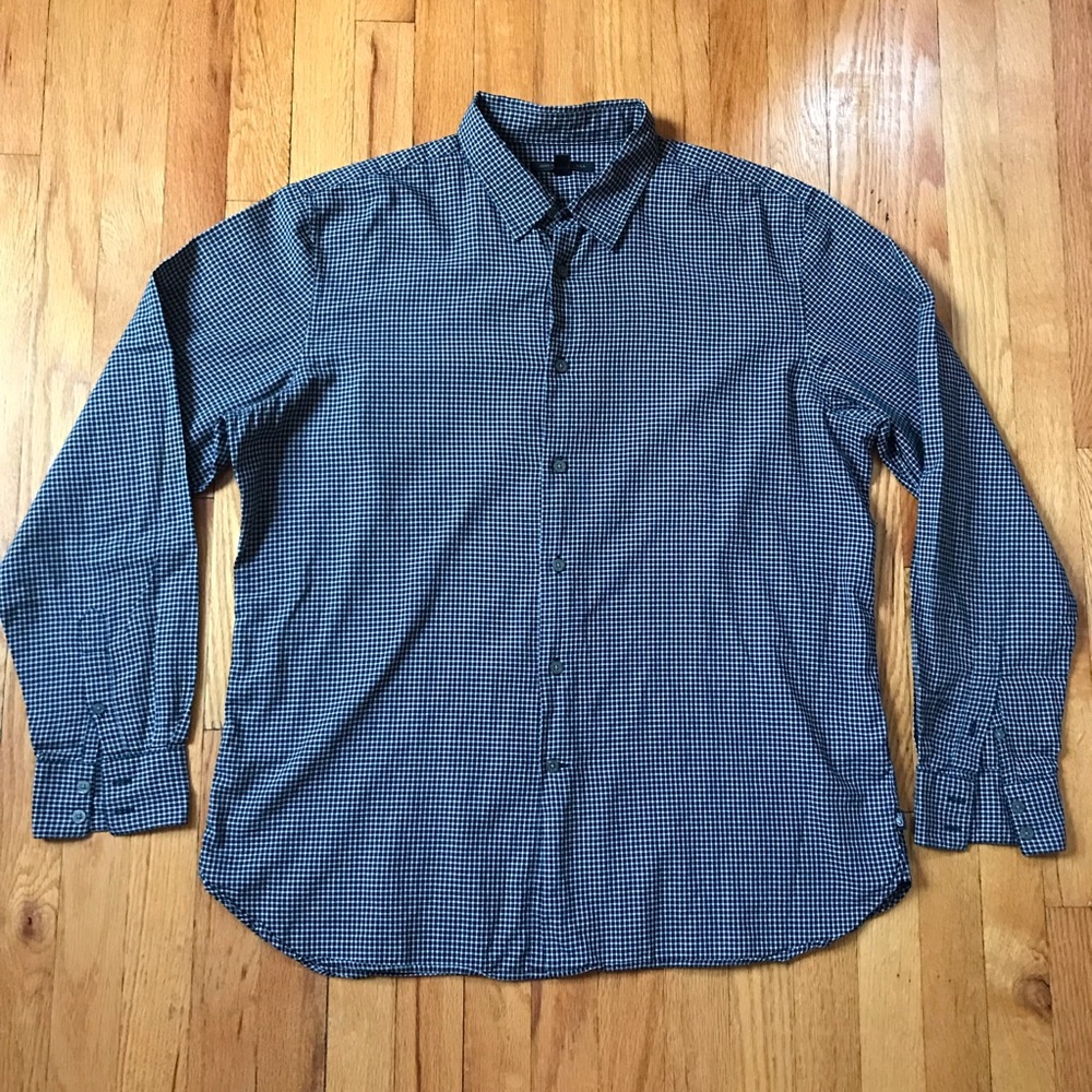 John Varvatos Black and White Micro-Check Button-Down Shirt XL
